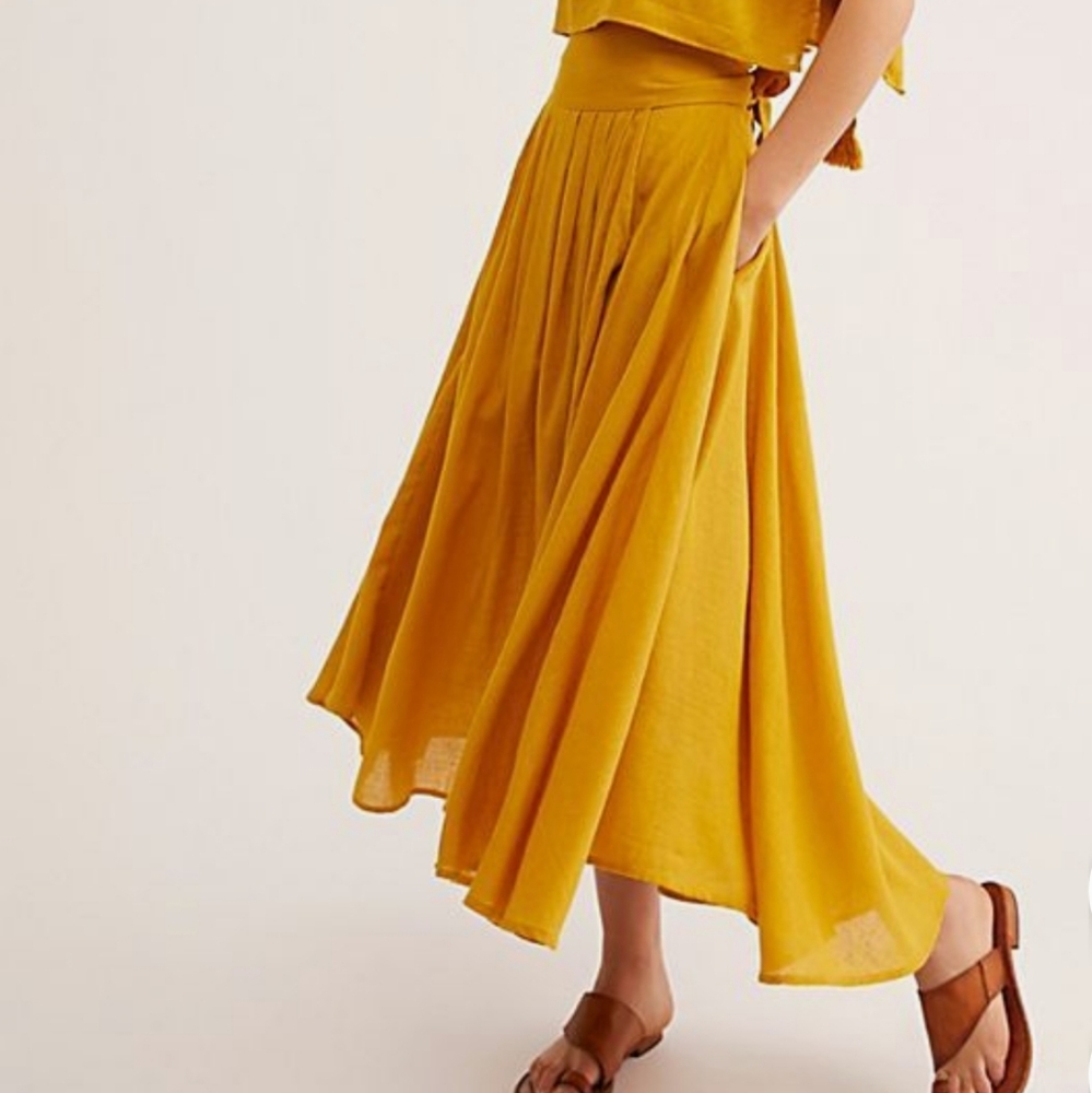 Free People Mustard Yellow Midi Skirt